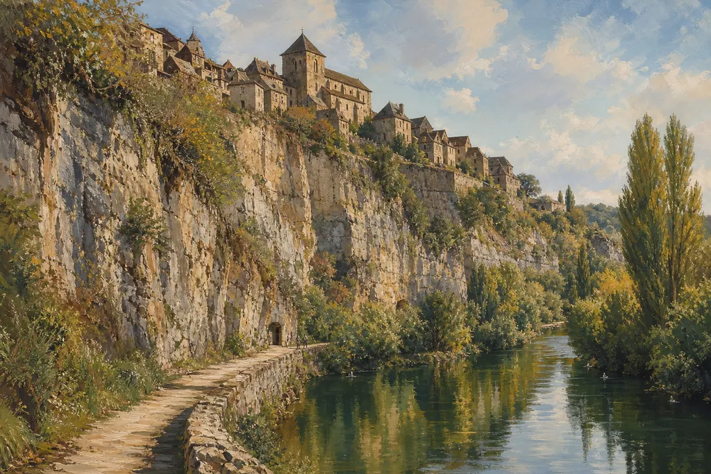 Illustration peinte : Lot et Célé, de Saint-Cirq-Lapopie à Rocamadour
