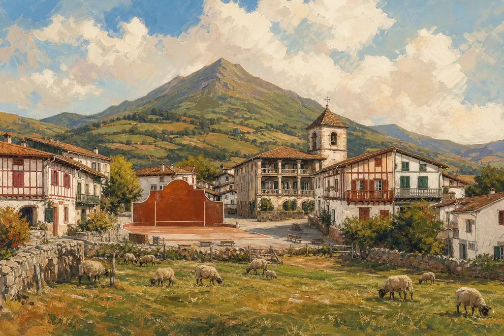 Illustration peinte : Pays basque intérieur, d'Ainhoa à Sare